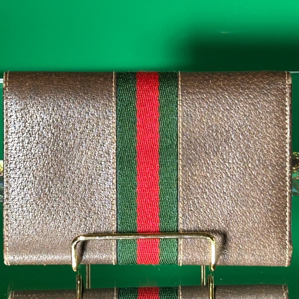 Gucci Brown Leather Wallet with Gold Accent Approx. 4.5” x 3” w/Box EUC - Picture 7 of 17